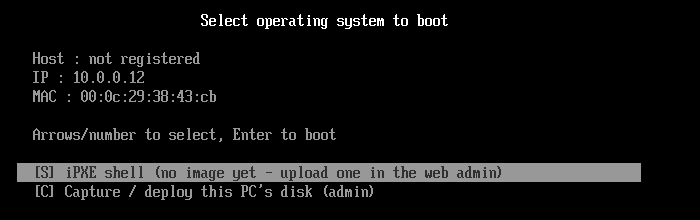 Broom iPXE boot menu with the Capture / deploy entry
